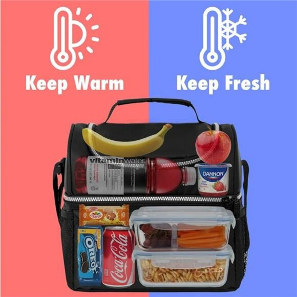 Large insulated lunch bag double deck leakproof cooler tote for work school trav - Picture 4 of 7